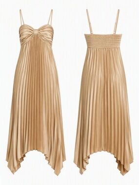 NWT sz 10 Petal & Pup Gold Vikki Dress Flowy Pleated Satin-Look
